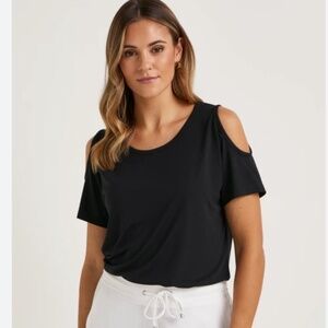 WILT Black cold shoulder slub tee, M, CB2212